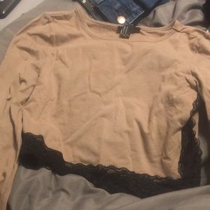 Taupe long sleeve crop top